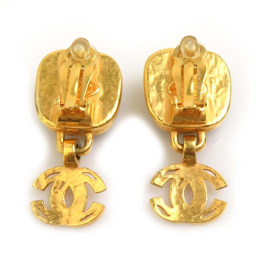 CHANEL Authentic Gold Logo Earrings - Picture 4 of 5